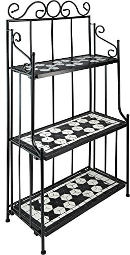 TecTake 800572 - Scaffale Metallico Mosaico, 3 Ripiani in Mosaico di Pietra, Intelaiatura in Metallo dalle Linee - Disponibile in Diversi Colori (Nero-Bianco | No. 402771)