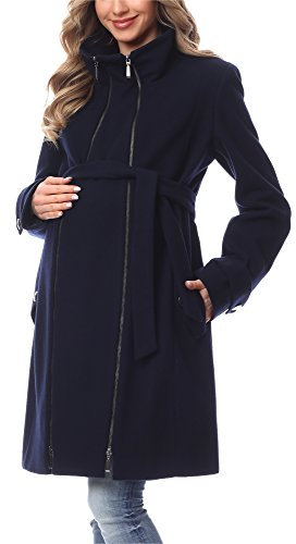 Be Mammy Manteau Veste en Laine Grossesse Maternité BE20-225 (Bleu Marine, EU 34=FR 36)