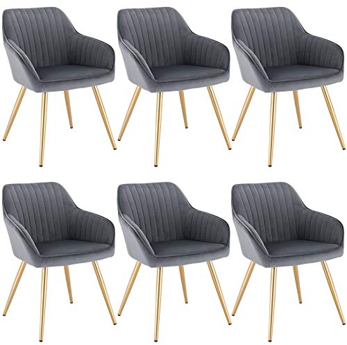 Lestarain 6 X Fauteuil Scandinave Moderne de Salle à Manger - Chaise de Salon et Cuisine en Velours, Pieds en Métal, Gris Foncé
