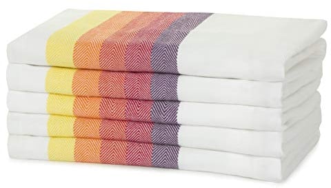 Sticky Toffee 100% Cotton Tea Towel - Multicoloured Orange Herringbone Pattern, Pack of 5 | Kitchen Towel Set | Absorbent, Strong, Quick Dry & Machine Washable | Home & Bathroom Accessories