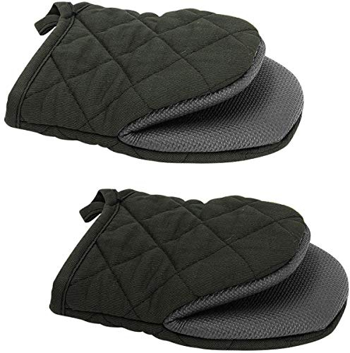Ulable Mini-Ofenhandschuhe, hitzebeständig, rutschfest, Neopren, Baumwolle, mit Schlaufe zum Aufhängen, für Mikrowelle und Backofen, 2 Stück