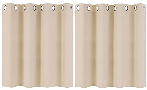 PiccoCasa 2er Set Gardine für Küche Polyester Scheibengardine Kurzgardine Blickdicht Kleine Gardine Beige 90H x 132B cm