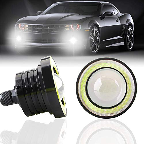 KaiDengZhe 2PCS Super Bright 3.5 Projecteur Universel LED Antibrouillard 12V 10W Blanc COB Halo Angel Eyes Anneaux Moto Voiture Feux De Jour DRL Conduite Lumière Ampoule Antibrouillard