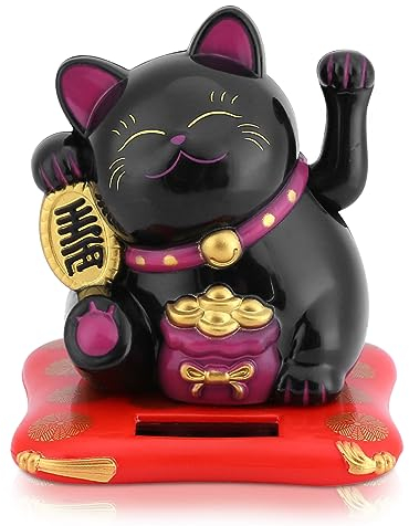 Chat Porte Bonheur Bonne Chance, Chat Porte Bonheur Chinois, Maneki Neko Mini Statue De Chat Japonais avec Bras Mobile à L'energie Solaire Lucky Cat Décoration pour Voiture Maison Bureau