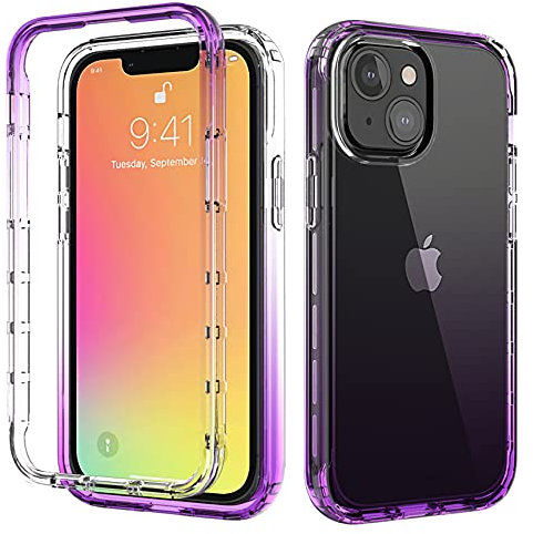 ESTH® for iPhone 13 mini Clear Case, Soft TPU Dustproof Shockproof 360° Full-Body Cover Built-in PC Hybrid Bumper Frame, Without Built-in Screen Protector, Purple