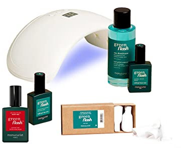 Manucurist Kit Vernis Semi Permanent Green Flash™ Rouge Poppy Red, Kit Ongle Gel Uv Complet : Lampe UV Vernis Semi Permanent 36W, Base Coat, Top Coat, Vernis, Dissolvant, Pinces, Idee Cadeau Femme