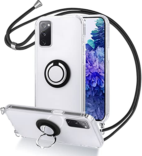 Vauki Handykette für Samsung Galaxy S20 FE 5G,Hülle mit Band Transparent Silikon mit 360 Grad Ring Ständer Handyhülle TPU+PC Stoßfest mit Kordel Anti-Drop Schutzhülle Case für Samsung S20 FE 5G