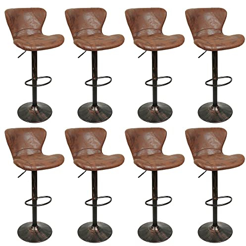 Barhocker, Vintage, Braun, verstellbar, drehbar, Barhocker, Küche, Industrie, Barstuhl, drehbar, mit Rückenlehne und Fußstütze für Haus, Küche, Bistro (8, braun)