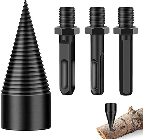 Fly Holzspalter Schraube Kegel - Spaltholzkegel Holzspalterbohrer mit 3 Bohrgriffe | Brennholzspalter Bohrer für elektrische Bohrmaschine | Bohrkegel Holzspalter