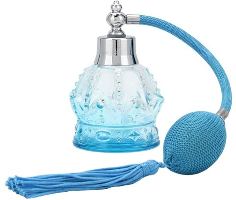 Agatige Botellas de Perfume Vintage, Botella de Spray de Perfume Recargable vacía de Vidrio de 80 ml Botella dispensadora de atomizador de Perfume con Borla (Azul)