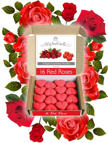 16 Red Roses Wax Melts: 16 x 5 g Heart Shaped Valentines Gifts for Her or Him, Vegan Friendly, Romantic Anniversary Presents, Valentine Candle Alternative, Use as Valentines Decorations