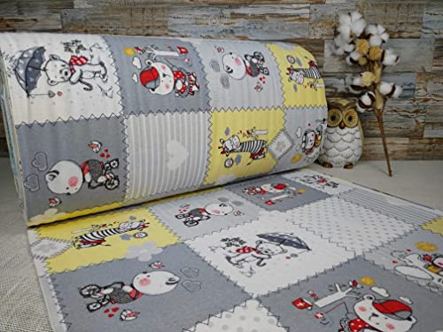240cm Extrabreit Flanell Baumwolle Stoff Meterware ab 50cm 100% Baumwollstoff Stoffe Bastelstoff ÖKO-TEX Ranforce Kinderstoffe Stoffe Kinder Patch Giraffe Babystoffe Baby Elefant VF0K0001 (Grau/Gelb)