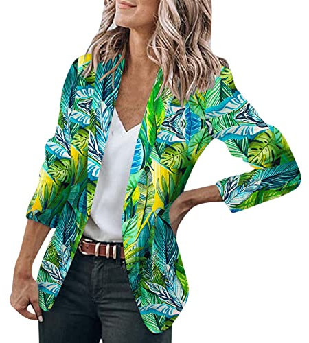 HANXIULIN Blazer à manches longues pour femme - Élégant à carreaux - Deux pièces - Coupe ajustée - Pour femme - Veste de costume - Boutonnière - Tunique Clubwear, e-vert, XL