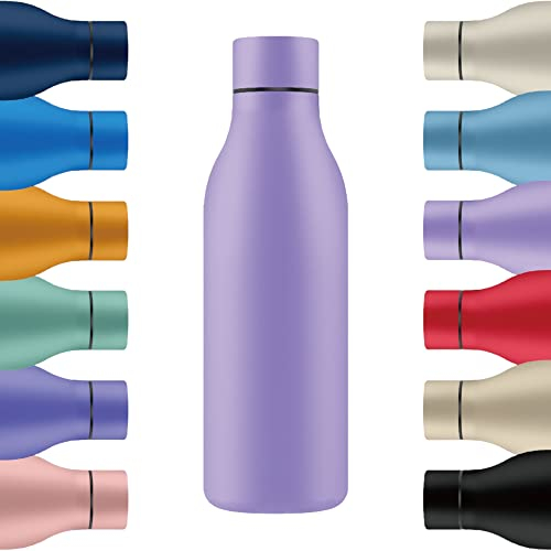 Mi Ko Mi Ka Botella de Agua de Acero Inoxidable - Botella Térmica Reutilizable de Diseño 550ml | Sin BPA | Mantiene 24H Frio / 12H Calor | Termo y Hermética - Doble Pared a Prueba de Fugas (Morado)