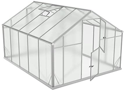 Aluminium Gewächshaus Glas 360x290 cm - Gewächshäuser Groß - Treibhaus Gewächshaus mit Fundament - Glashaus Tomaten - Gewaechshaus 10,44m2 - Greenhouse Outdoor - 6 mm Platten