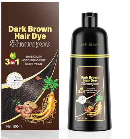 KINGMING Dark Brown Hair Dye Shampoo 3 in 1 for Gray Hair