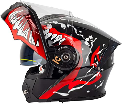 Klapphelm Motorradhelm Modularer Rollerhelm Klappbarer Multifunktion Motorrad Helme mit Doppeltem Sonnenvisier Integralhelm Sturzhelm DOT/ECE Zertifiziert Herren Damen, Schwarz Rot-S(55~56cm)