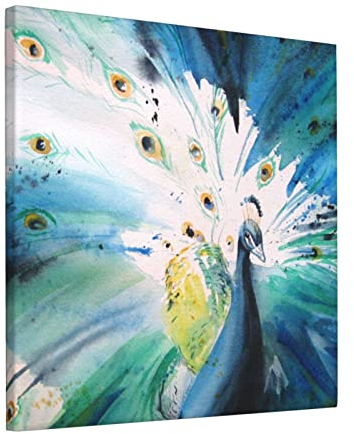 Niedlicher Pfau bedruckte Leinwand-Wandkunst, ungerahmte Gemälde, moderne Wandbilder, Gemälde für Wohnzimmer, Schlafzimmer, Heimdekoration, 30,5 x 30,5 cm