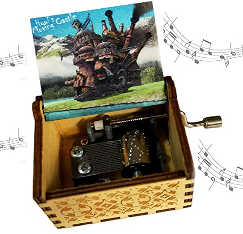 TopLucky Spieluhr mit 18 Noten Howl's moving castle Music Box Spielzeug Mini Geschenkbox Lasergravur Vintage Holz Handkurbel Spieluhr