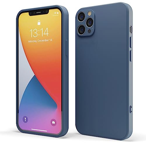 Red Ember Shockproof Case for iPhone, Ultra Slim Protective Liquid Silicone Matte Finish Phone Case with Soft Anti-Scratch Microfiber Lining (Blue, iPhone 12 Pro Max)