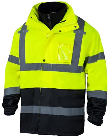 VENDACE High Visibility Reflective Safety Jackets for Men 3-in-1 ANSI Class 3 Hi Vis Winter Jacket Waterproof(Yellow,XL)