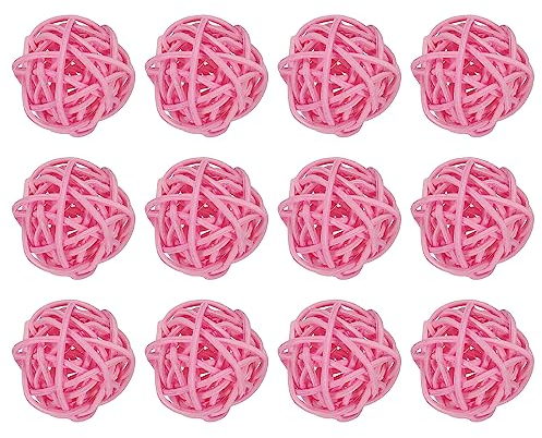 sourcing map 20 Stück Rattan Deko Dekokugel Rattankugeln, 3 mm Korbweide Rattan Kugeln Wicker Ball Wellensittich Spielzeug Vogelspielzeug für Vasenfüller Hochzeit, Rosa