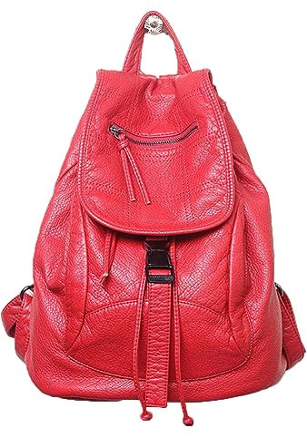 AlwaySky Damen Hobo Zeichenfolge Rucksack Reise Tagesrucksack Satchel Weich Faux Leder Geldbeutel Schultertaschen Rot