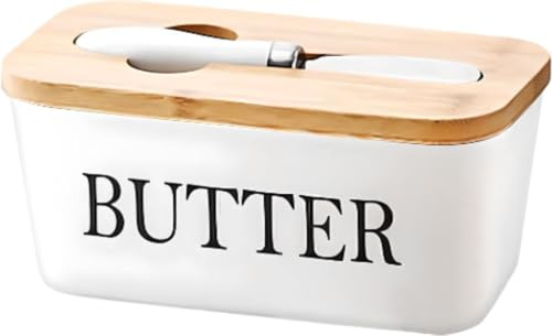Simcat Butter Dish Frosted Exterior with Lid and Butter Knife Butter Keeper- 16.5x10x7.8cm Can be Used to Store Butter, Cheese (White1)