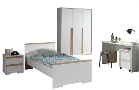 möbelando Jugendzimmer-Set >London< in Weiß/Buche