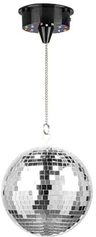 Fuzzix MB20ML 20cm Mirror Ball with Battery Powered LED Motor, Motorised Rotating Disco Glitter Ball, Colour LED Lights & Hanging Hook for Weddings, Parties & Events