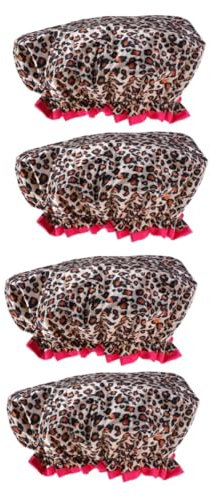 FRCOLOR 4pcs Leopard Pattern Shower Caps Double-layer Peva Bathing Caps for Women Lightweight and Hair for and Spa
