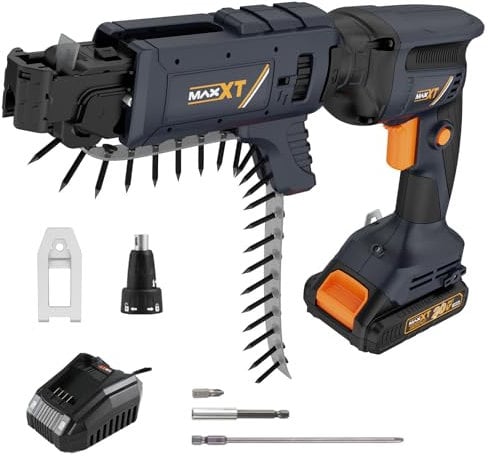 20V Drywall Screw Gun Brushless, MAXXT Cordless Lithium-Ion Brushless Drywall Screwdriver Autofeed 5000RPM with Collated Drywall Attachment(Included 2.0Ah Battery and Charger