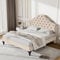 BTM Double Bed 135 * 190, Upholstered Bed with Slatted Frame and Height-adjustable Headboard, Velvet Beige Bed