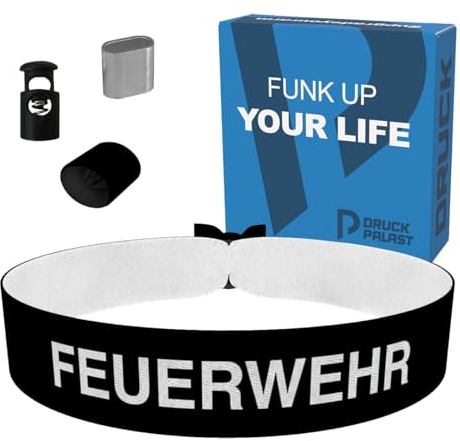 Feuerwehr Motiv - Feuerwehr Stoffarmband schwarz - Langlebiges Satinarmband - Wasserfestes Feuerwehr Geschenk - Feuerwehr Fanartikel - Feuerwehr Zubehör für Männer, Frauen & Kinder