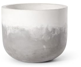 Teramico Pflanzgefäße Blumentöpfe Übertöpfe aus Leicht-Beton - absolut frostfest - für den Innen- und Außenbereich (Dora Weiß/Grau, XL)
