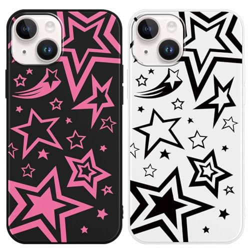 Foonary 2 Pack Phone Case Compatible with iPhone 15 6.1, Slim Fit Soft Silicone TPU with Fashion Star Design Aesthetics Pattern, Shockproof Bumper Protector Matte Cover for iPhone 15