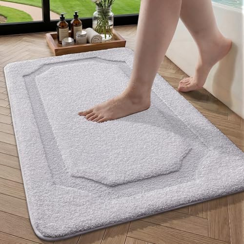 COLOR&GEOMETRY Badematte Badteppich rutschfest Waschbar, 44 x 76 cm Absorbierende Badvorleger Weiche Badezimmerteppich, Badematte Weiß für Badezimmer, Dusche, Badewanne, Waschküche