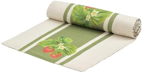 furn. Evans Lichfield Strawberry Table Runner – Washable British Summer Fruit Quick Drying Dining Table Decoration (Sage - 220x35cm)