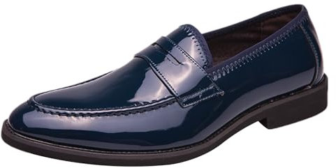 ANUFER Uomo Lucido Ecopelle Verniciata Penny Mocassini Slip-On Formale Scarpe Eleganti Marina Militare SN0705166 EU42.5