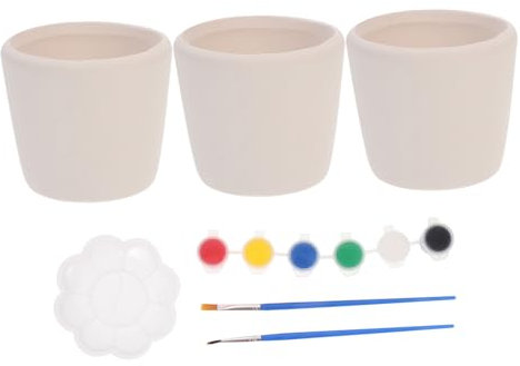 NUOBESTY DIY Small Flowerpot Ceramic Blank Paint Boys and Girls Boy Girl Painting Material Unfinished Vase Hand Craft Childrens Paint Plant Pots for Home Garden Activity