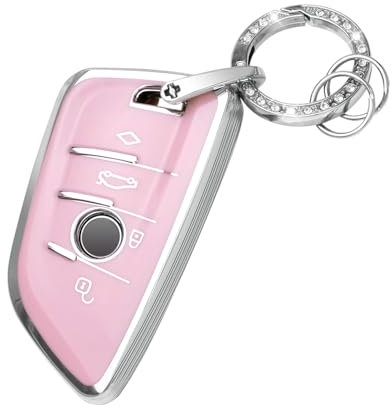 VDARK Pink Schlüsselanhänger-Hülle für BMW X1 X2 X3 X4 X5 X6 X7 Z4 M3 M4 M5 M8 X3M X4M X5M X6M 3 4 5 6 7 8 Series Mädchen Frauen 4 Tasten Smart Key Gehäuse TPU Schlüsselanhänger Schutz