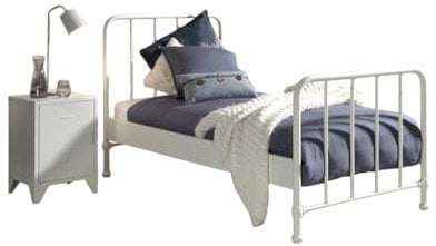 Bett Bronxx Metall 90x200 (inkl. Lattenrost) mit Nachttisch - mattweiß
