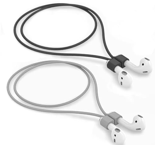 Mooyavia Ultrastarke magnetische Anti-Verlust-Gurte für AirPods, weiches Silikon, Sport-Umhängeband, kompatibel mit AirPods 4/3/2/1 und AirPod Pro 2/1 - Schwarz + Grau, 2 Stück