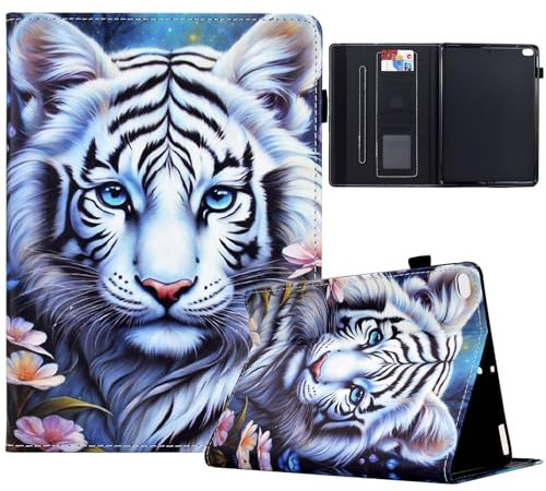 TEDTIKJT Custodia per iPad 6th/5th Generation 9.7 (2017/2018) - Cover Libro in PU Pelle con Supporto e Protezione Flip per iPad 9.7 6th/5th Gen - Tigre Bianca