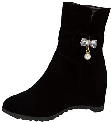 Generico Stivali Donna Beige Estivi Stivali Gomma 36 Donna Stivali da Donna alla in Pelle Scamosciata Tinta Unita con Fiocco con Fiocco Interno Imbottitura Stivali in Gomma Donna Booties (Black, 38)