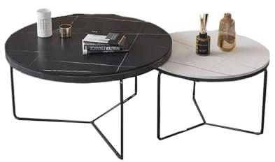 JWBXFYXW Runder, ineinander steckbarer Couchtisch, 2er-Set, Moderne Wohnzimmer-Beistelltische mit Marmorplatte und Metallrahmen für Schlafzimmer