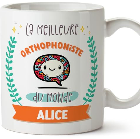 Mugffins Tasses Personnalisables pour ORTHOPHONISTE femme - En Français - Cadeau Personalisé- Meilleur du monde - Avec dessin - 11 oz / 330 ml
