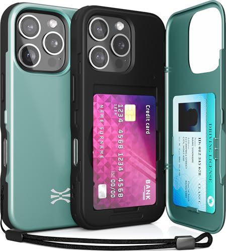 TORU CX SLIM for iPhone 16 Pro Case Wallet | Protective Shockproof Heavy Duty Cover with Hidden Card Holder & Card Slot | Mirror & Wrist Strap Included - Green