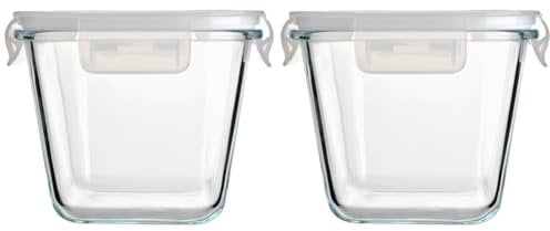 SXUUXB 880 ml Glass Containers with Lid, 2 Glass Bowls with Lid, BPA-Free Meal Prep Glasses Boxes, Food Storage Containers Glass with Lid, Stackable Glass Jars with Lid Set for Microwaves, Ovens