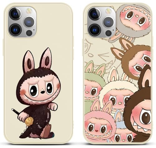 Yimctoie 2 Stück Karikatur Anime Schutzhülle für iPhone 14 iPhone 13 Hülle 6.1, Cartoon Labubu Aesthetic Design Niedlich Lustig Charakter Muster mit Weich TPU Stoßfest Bumper Handyhülle Case,05